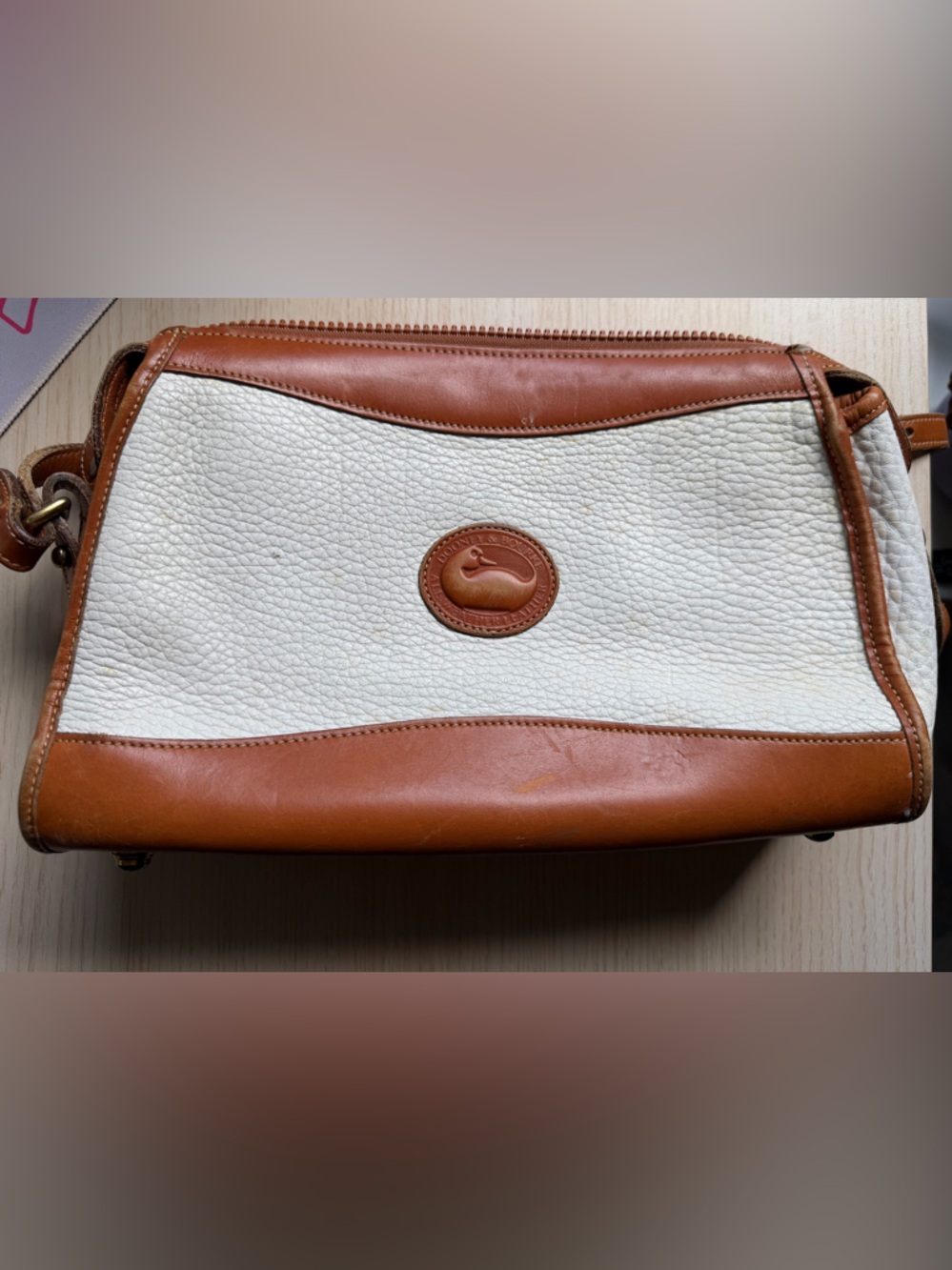 Dooney & Bourke White and Brown Leather Crossbody Bag
